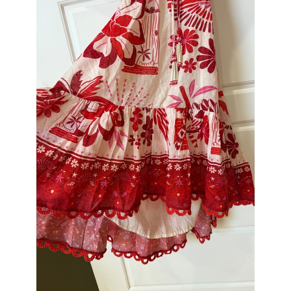 Farm Rio Red White Tiles Mini Dress Cut Out Back Medium Vacation Boho - Picture 5 of 12